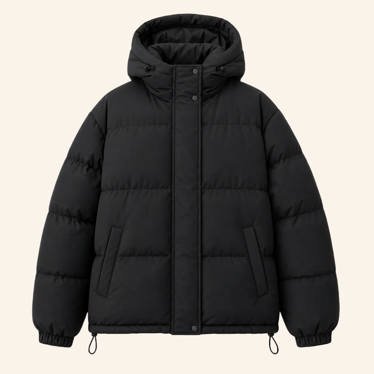 Chaqueta puffer oversize negra unisex, foto de producto
