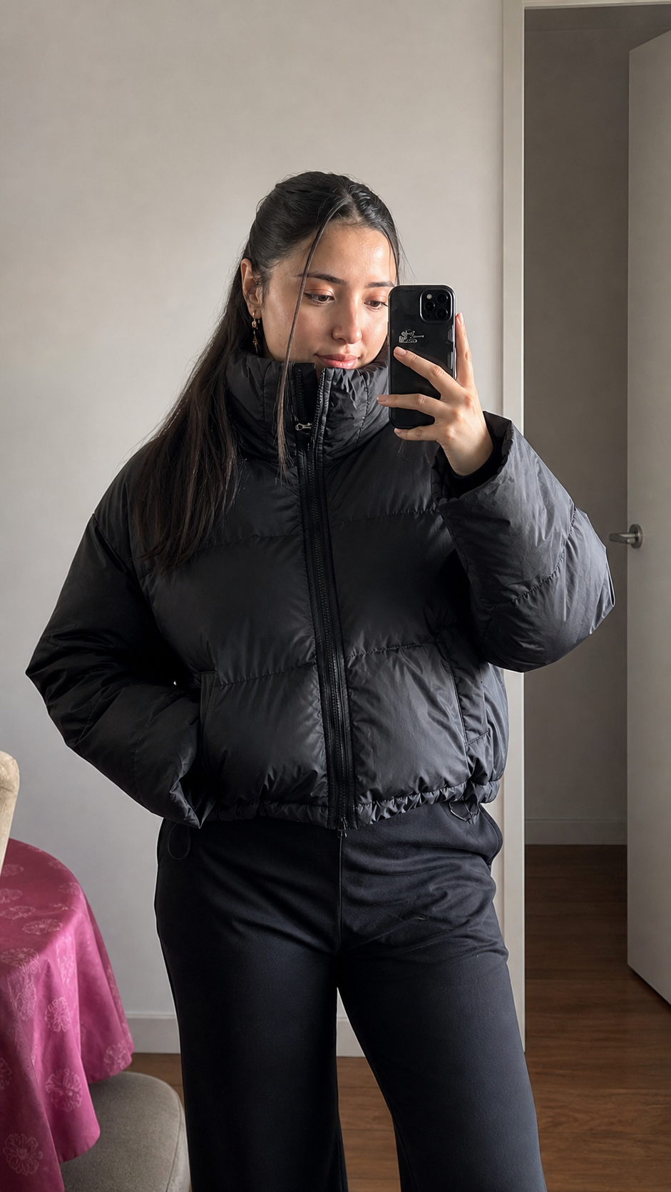 Chaqueta Puffer Cropped Mujer Negra
