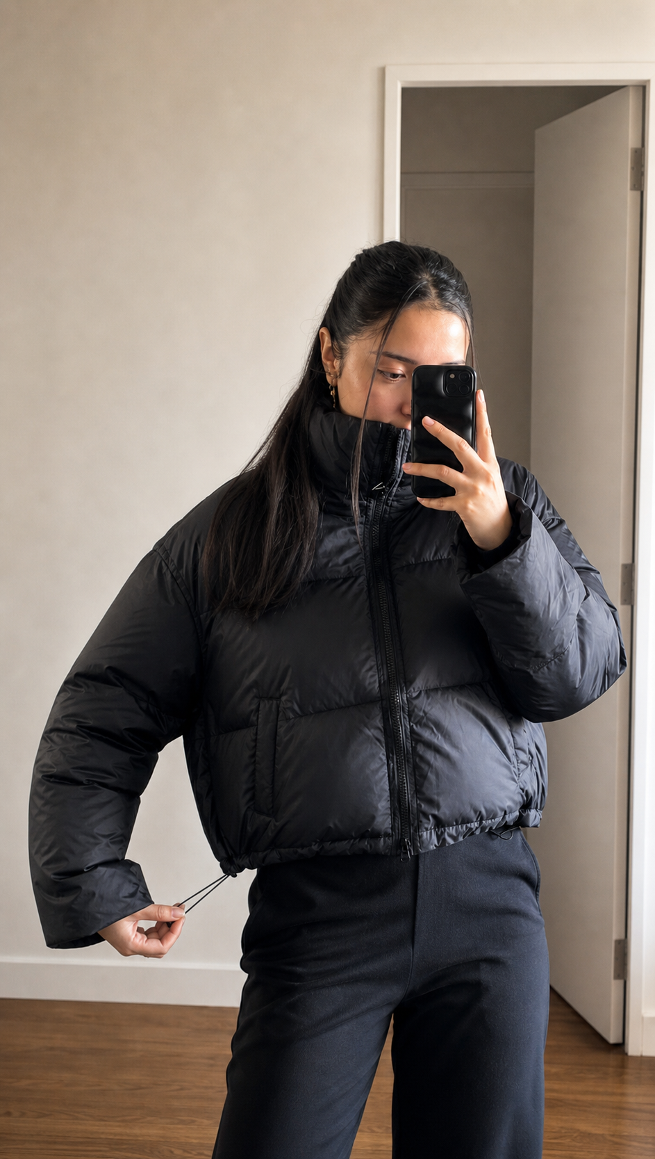 Chaqueta Puffer Cropped Mujer Negra