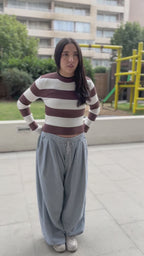Sweater Canalé a Rayas Crop Mujer - Manga Larga
