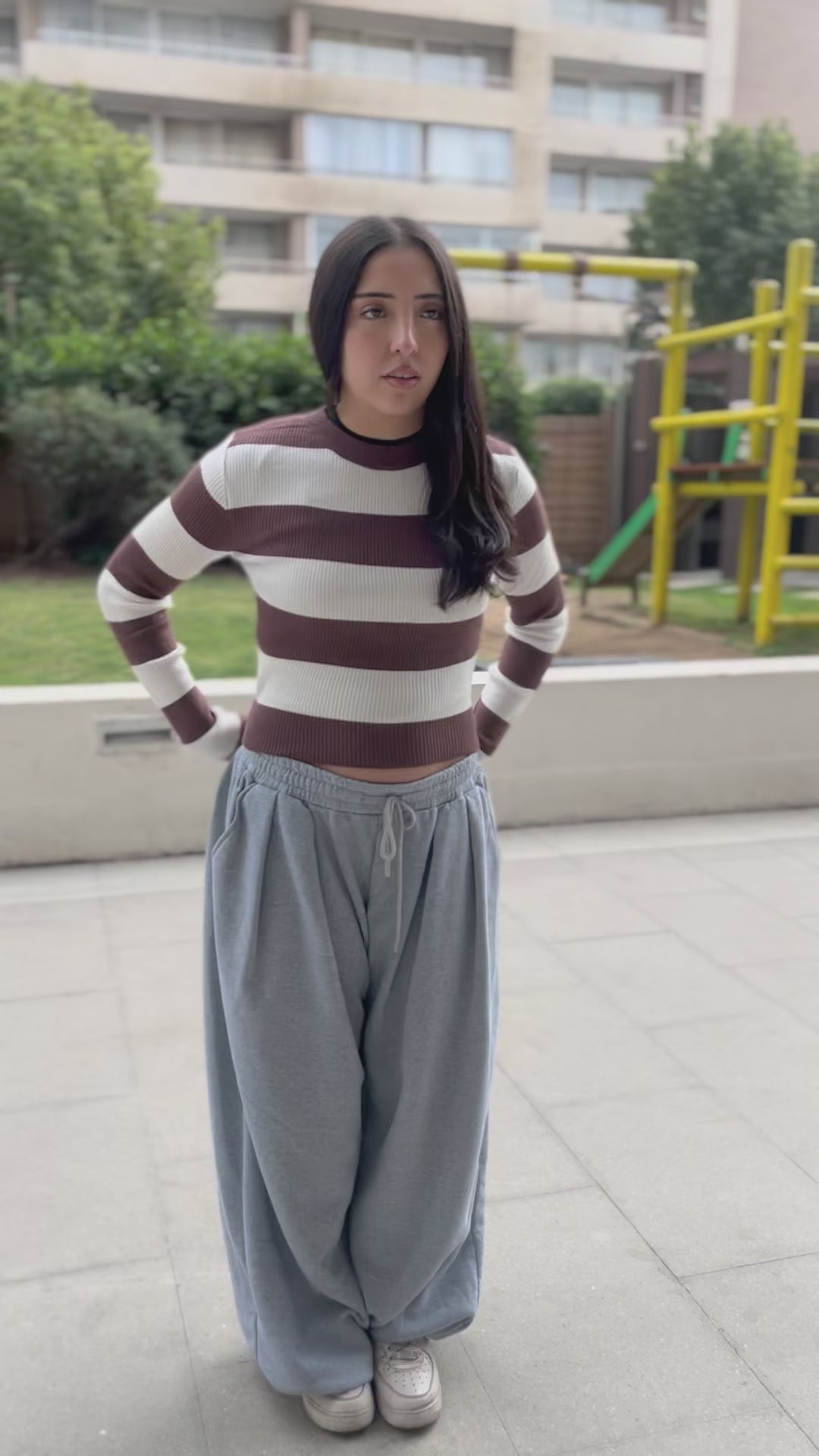 Sweater Canalé a Rayas Crop Mujer - Manga Larga